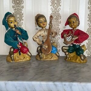 x3 Tilso Hong Kong Musical Christmas Figures Elves Pixie Sprite 7" Tall  1950's